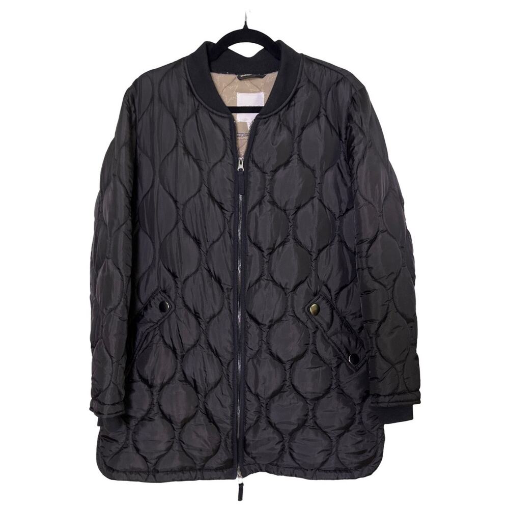 Avec Les Filles Quilted Long Bomber Jacket Black Size L Urban Minimalist Fall